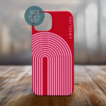 Coque Case-Mate iPhone Art de ligne d'inspiration les années 70 - Arche a<br><div class="desc">Un design boho avec un motif rayé et des formes circulaires en rouge et rose. Un design audacieux mais minimal avec une zone facultative pour ajouter du texte.</div>