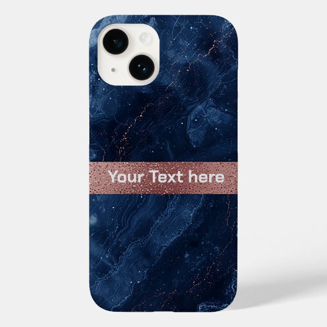 Coques Case-Mate iPhone Art de marbre bleu abstrait avec des accents de pa (Verso)