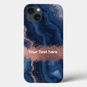 Case-Mate iPhone Case Art de marbre bleu abstrait avec des accents de pa