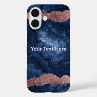 Coque Pour iPhone 16 Art de marbre bleu abstrait avec des accents de pa