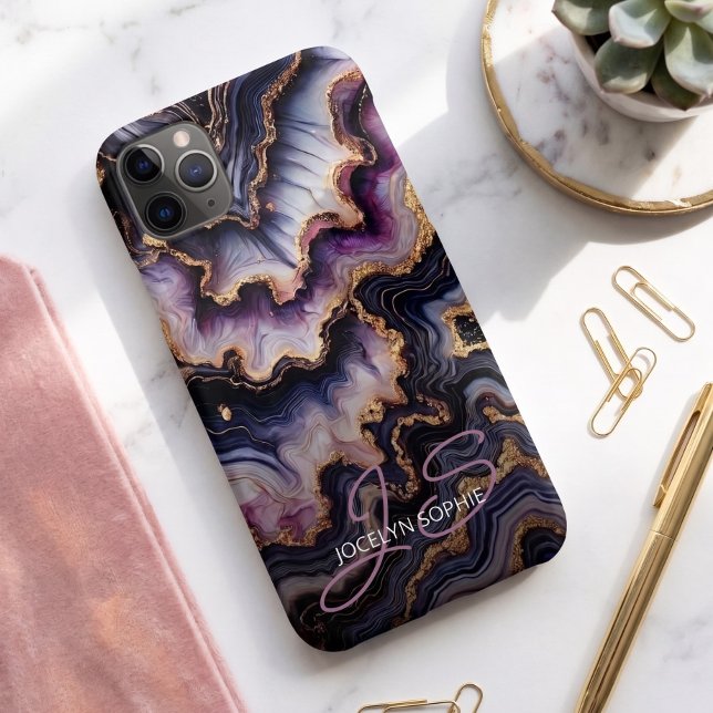 Coques Case-Mate iPhone Art de marbre personnalisé noir bleu violet or (Créateur téléchargé)