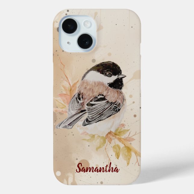 Coques Case-Mate iPhone Art de mésange à tête noire à l'aquarelle mignon (Verso)