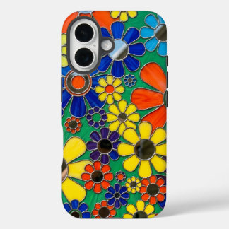 Coque Pour iPhone 16 Art de mosaïque de marguerite colorée, esthétique