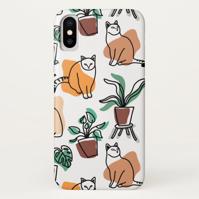 Coques Case-Mate iPhone Art de trait dessin chats et fleurs (Dos)
