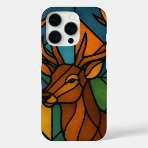 Coque iPhone 16 Pro Art de verre teinté de style Tiffany Cerf Vintage