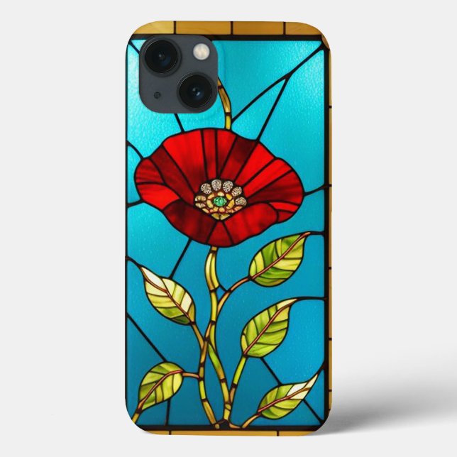 Coques Case-Mate iPhone Art de vitrail fleur rouge vif (Verso)