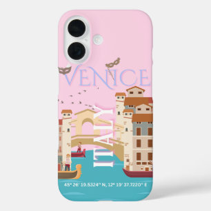 Coque Pour iPhone 16 Art de voyage Venise, Italie, Art de voyage rétro