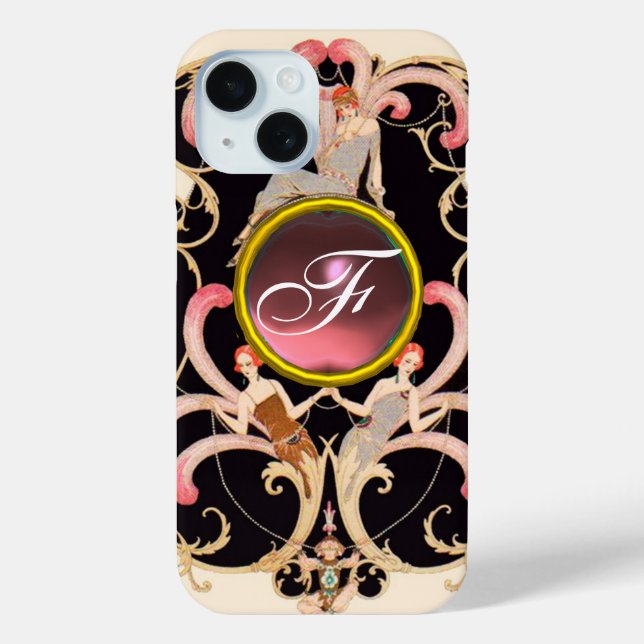 COQUES Case-Mate iPhone ART DÉCO BEAUTÉ MODE ROSE ROSE MONOGRAMME EN PIERR (Verso)