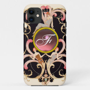 COQUE iPhone 11 ART DÉCO BEAUTÉ MODE ROSE ROSE MONOGRAMME EN PIERR