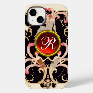 COQUES POUR iPhone ART DÉCO BEAUTÉ MODE ROUGE RUBY GEMSTONE MONOGRAMM