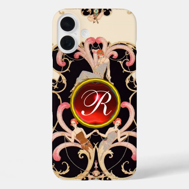 COQUES Case-Mate iPhone ART DÉCO BEAUTÉ MODE ROUGE RUBY GEMSTONE MONOGRAMM (Verso)