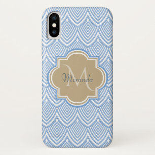 Coque Case-Mate Pour iPhone Art Déco Bleu clair Balances de poisson Tan Monogr