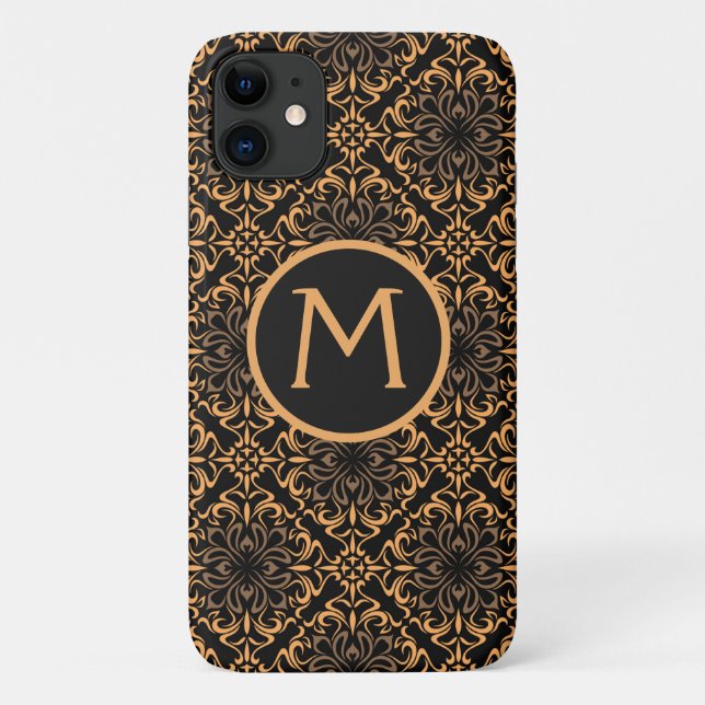 Coques Case-Mate iPhone Art Déco Damassé Noir et Or (Dos)