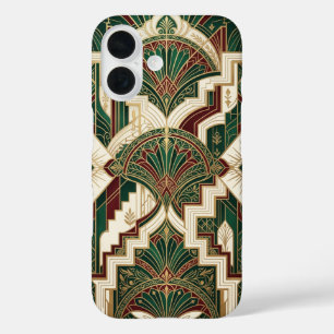Coque Pour iPhone 16 Art Déco Émeraude et Or Motif Géométrique