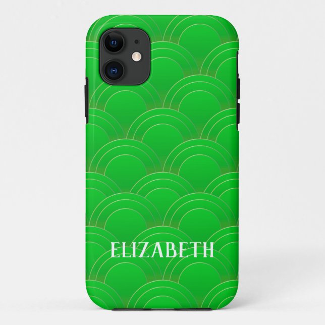 Coques Case-Mate iPhone Art Déco Gold Green Nom personnalisé (Dos)