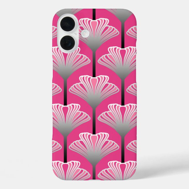 Coques Case-Mate iPhone Art déco Lily, Fuchsia rose et gris argenté (Verso)