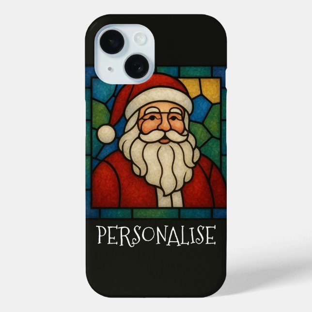 Coques Case-Mate iPhone Art déco vitrail de Noël Santa personnalisé (Verso)