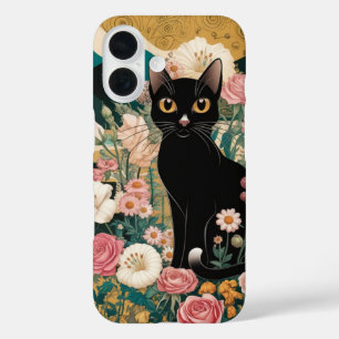 Coque Pour iPhone 16 Art décoratif de chat noir dans le style de Gustav