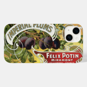 Coque Pour iPhone 14 Art d'étiquette de caisse de fruits vintage, prune