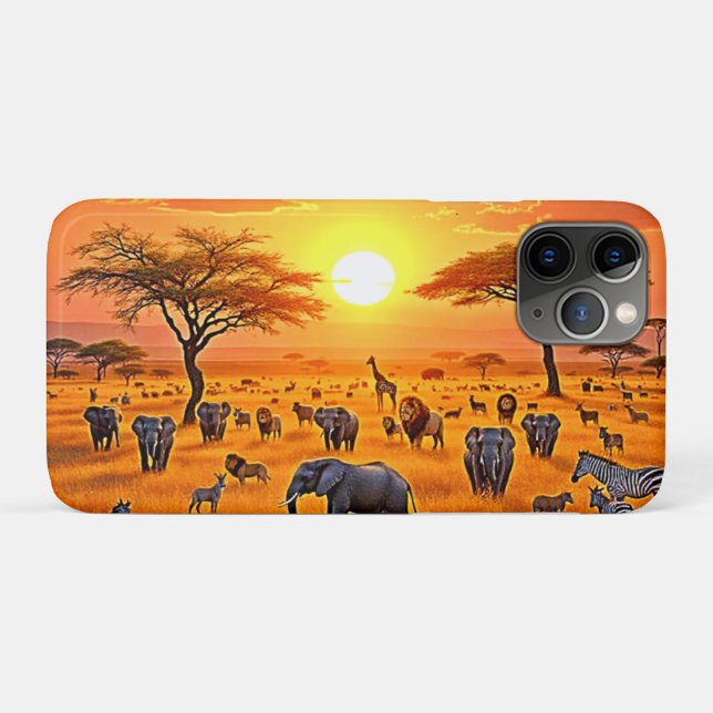 Coques Case-Mate iPhone Art du coucher de soleil sur la savane africaine (Dos (Horizontal))