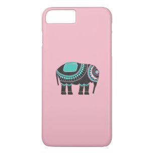Coque iPhone 8 Plus/7 Plus Art Eléphant Noir Orné, Rose Mignonne