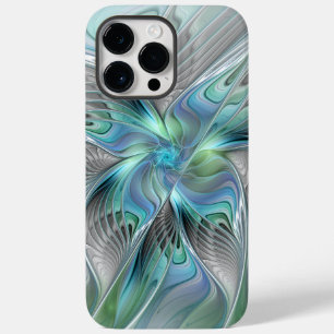 Coque Case-Mate iPhone Art fantaisiste fractal papillon bleu vert abstrai