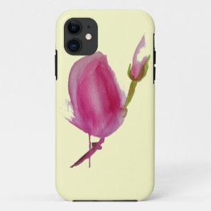 Coque iPhone 11 Art floral aquarelle Magnolia rose
