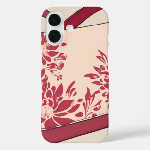 Coque Pour iPhone 16 Art Floral Beige & Rouge AI