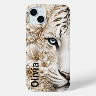 Coque Case-Mate iPhone Art floral du Tigre blanc aux yeux bleus