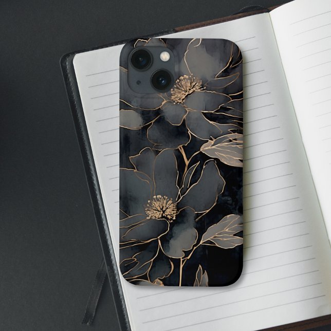 Coques Case-Mate iPhone Art floral élégant noir et or (Créateur téléchargé)