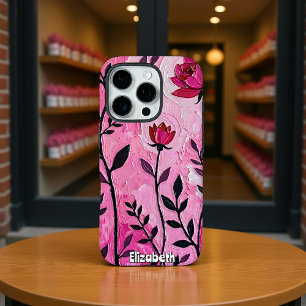 Coque iPhone 16 Pro Art floral gras en rose