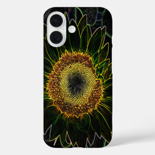 Coque Pour iPhone 16 Art floral minimaliste néon jaune tournesol
