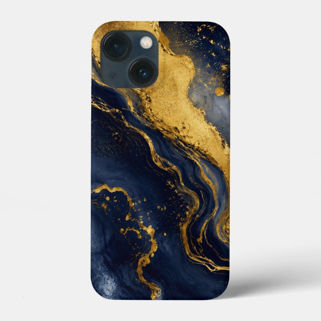 Coques Case-Mate iPhone Art fluide abstrait marbre luxe navy or (Verso)