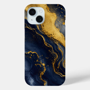 Coque Case-Mate iPhone Art fluide abstrait marbre luxe navy or