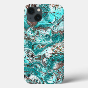 Case-Mate iPhone Case Art fluide en marbre turquoise et noir