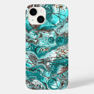 Coque Case-Mate iPhone Art fluide en marbre turquoise et noir