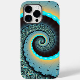 Coque Case-Mate iPhone Art fractal abstrait bleu turquoise orange Spirale