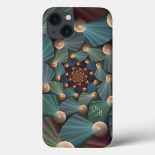 Coque Case-Mate iPhone Art fractal Abstrait Brown, Ardoise, Monogramme bl