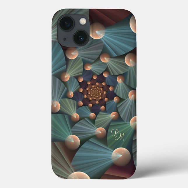 Coques Case-Mate iPhone Art fractal Abstrait Brown, Ardoise, Monogramme bl (Verso)