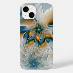 Coque Case-Mate iPhone Art fractal abstrait et aérien avec du bleu