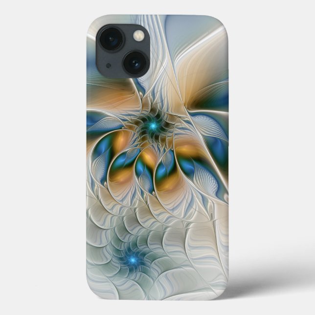 Coques Case-Mate iPhone Art fractal abstrait et fantaisiste avec du bleu (Verso)