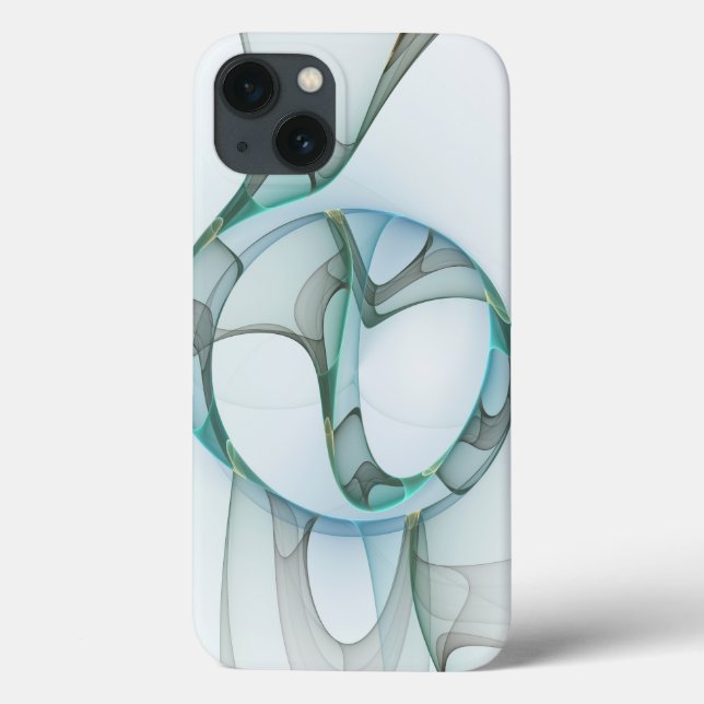 Coques Case-Mate iPhone Art fractal abstrait moderne bleu turquoise gris (Verso)