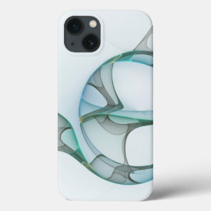 Coques Pour iPhone Art fractal abstrait moderne bleu turquoise gris