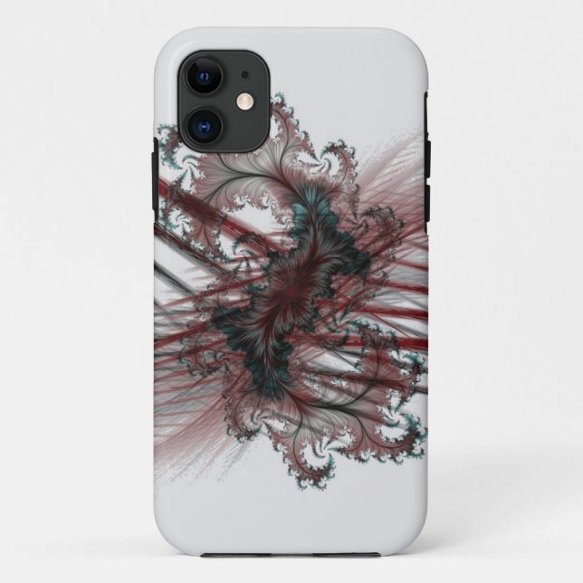 Coques Case-Mate iPhone art fractal abstrait noir et rouge (Dos)