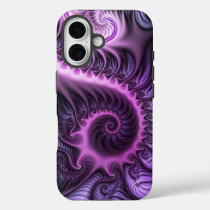 Coque Pour iPhone 16 Art fractal abstrait vibrant rose violet en spiral