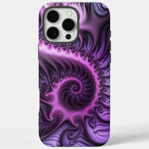 Coque iPhone 16 Pro Max Art fractal abstrait vibrant rose violet en spiral