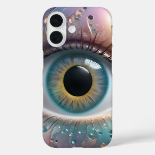 Coque Pour iPhone 16 Art Fractal Blue Eyeball,
