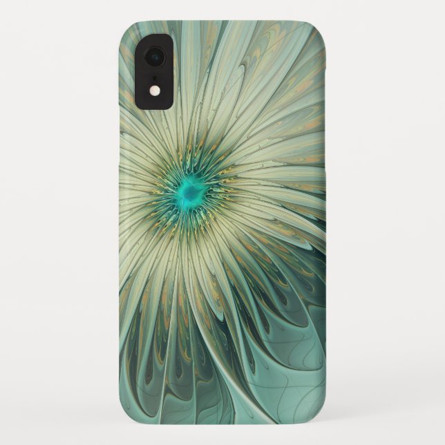 Coques Case-Mate iPhone Art fractal de fleurs de fantaisie vert sauge abst (Dos)
