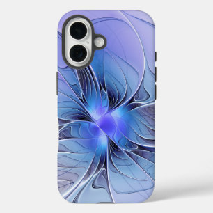 Coque Pour iPhone 16 Art fractal moderne abstrait bleu lavande
