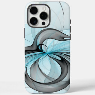 Coque iPhone 16 Pro Max Art fractal moderne gris anthracite abstrait bleu